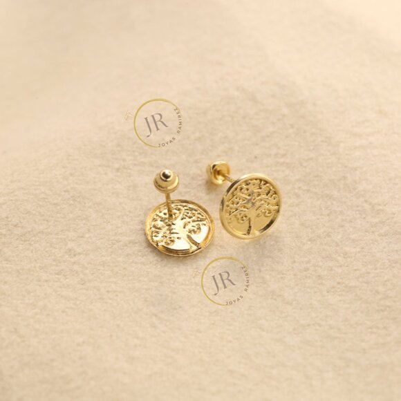 14K Yellow Gold Tree of Life Stud Earrings · Meaningful Gift for Mom. - Picture 5 of 8